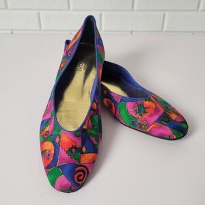 Vintage 80s Beacon Ballet Flats 7M Multi Geometric Abstract Cotton Dopamine